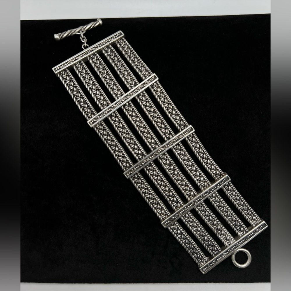 Lois Hill 925 Sterling Silver Wide Woven Cuff 102g